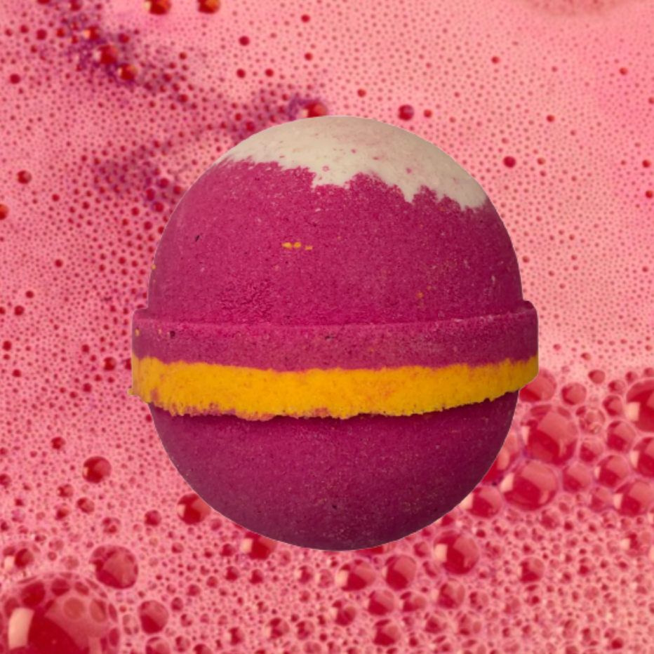 Immerse yourself in the rejuvenating Cherry Slush Pop Bath Bomb by The Soap Gals and watch as your tub transforms into a fizzy pink oasis. This vibrant bath bomb, adorned with yellow and white accents, promises an invigorating bathing retreat amidst effervescent, rosy waters.