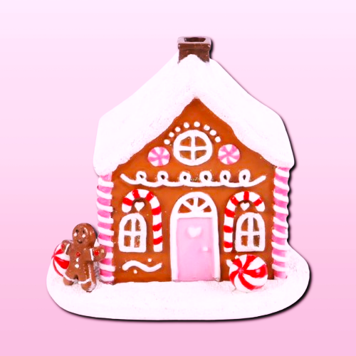 The Pink Gingerbread House Incense Burner by The Soap Gal x transforms into a Christmas fairytale with its festive decor featuring icing, candy canes, and peppermint. A charming small gingerbread figure adds an enchanting touch to this delightful scene.